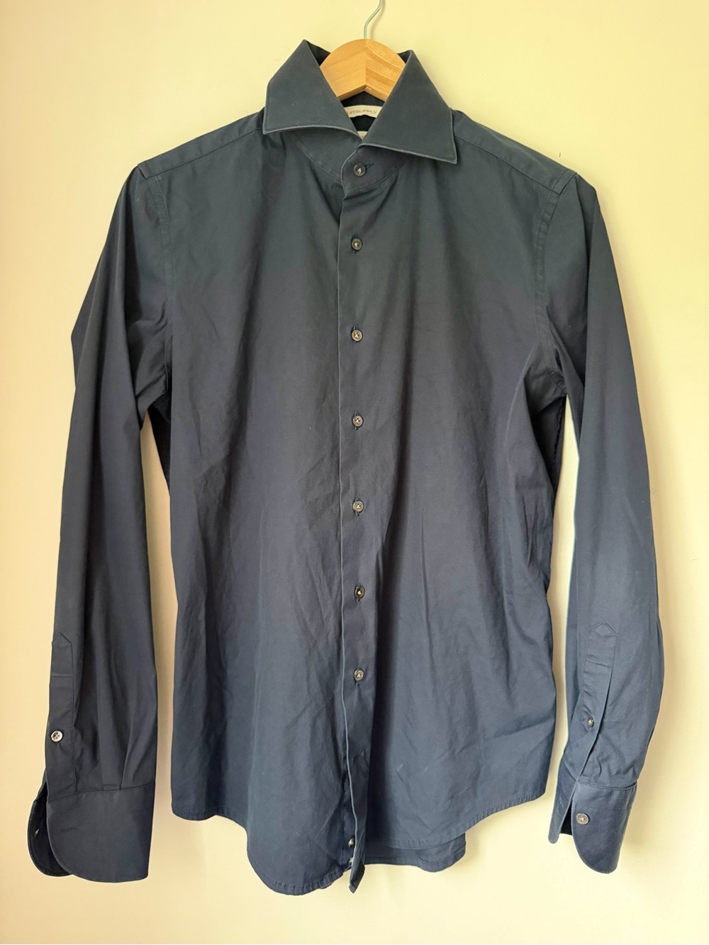 Suitsupply Extra Slim Fit Stretch Cotton Dress Shirt Navy Blue Size 15 Albini
